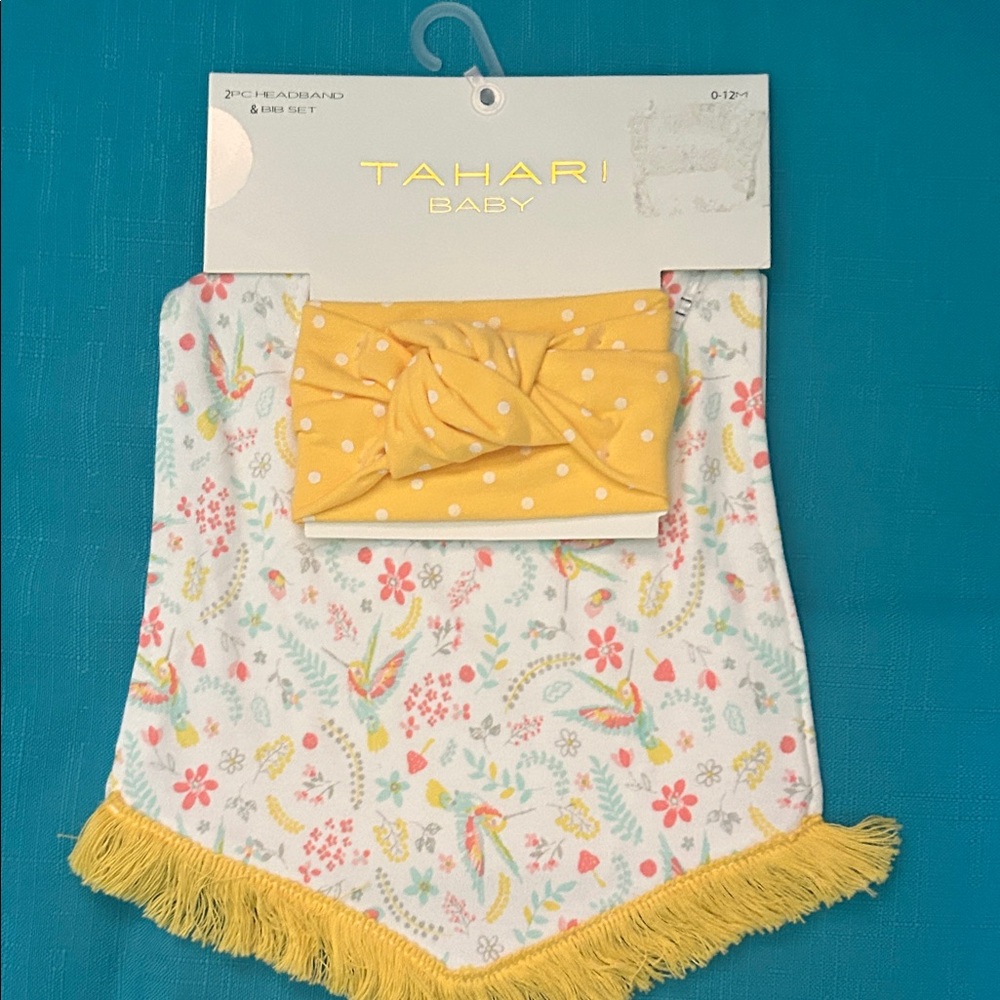 Tahari Baby Floral and Yellow Bib Set